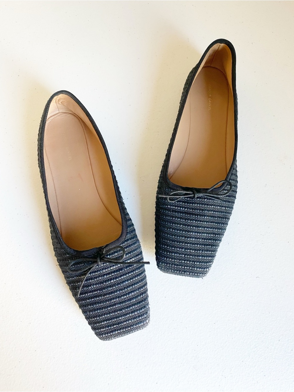 Mansur Gavriel Square-Toe Raffia Ballerina Flats in Black Size 38.5
